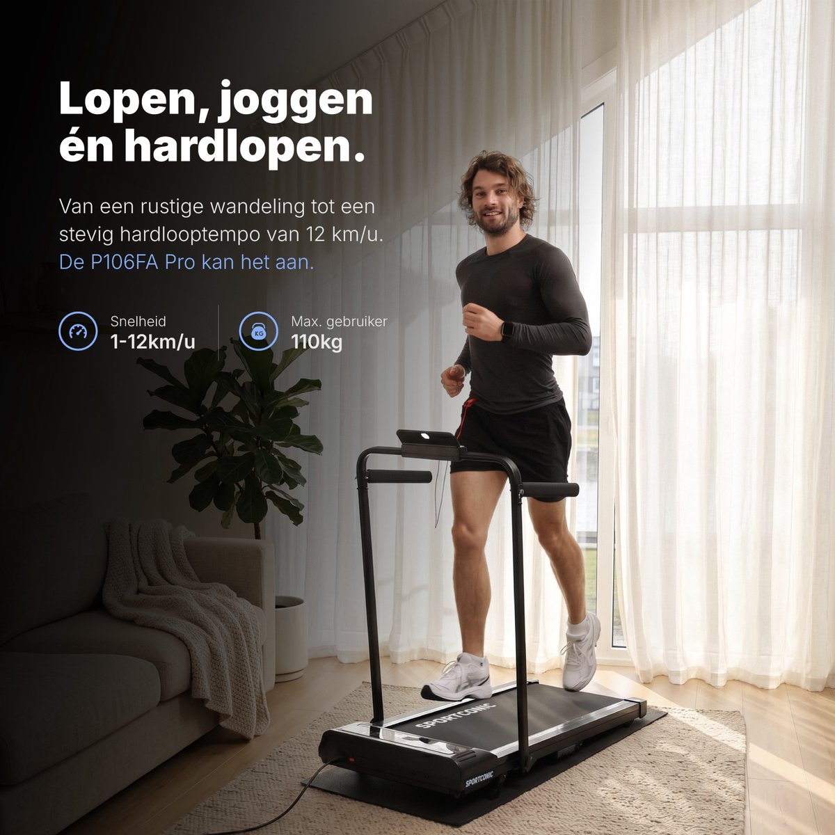 Sportconic Loopband 12km/u Inklapbaar Zwart met Helling - afbeelding 2
