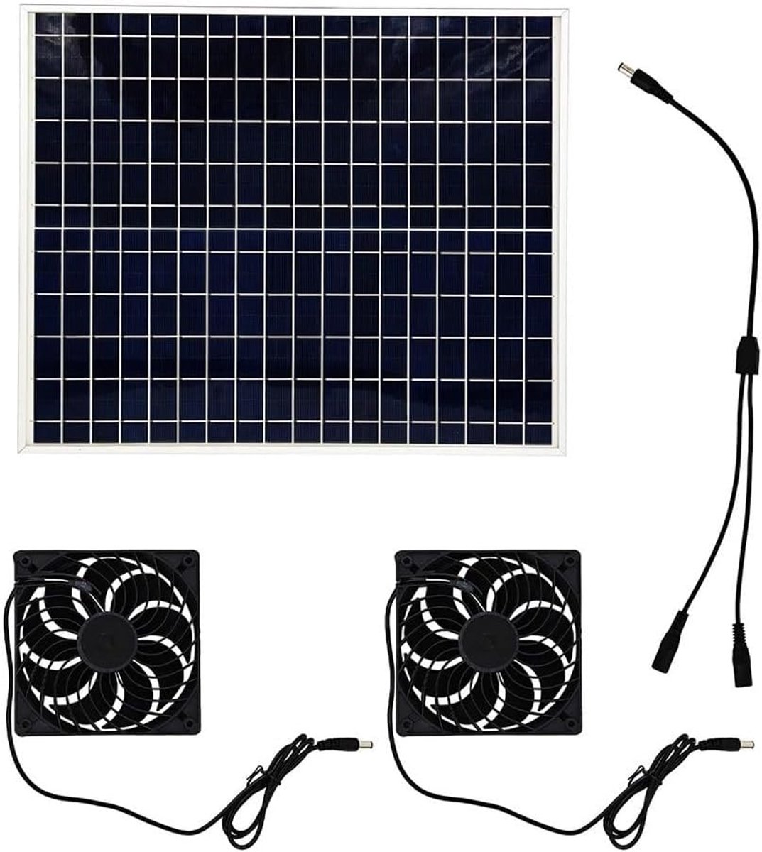 Zonnepaneel Ventilator Set - Dubbele Uitlaat Fan - Binnenruimte Koelen - Zonne-aangedreven Werking - 42 x 35 x 5 cm