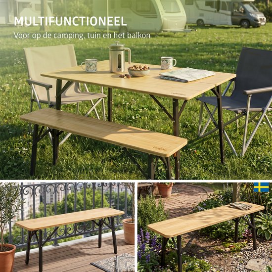 Campout Campingbank - 100 x 27 x 39 cm - Set van 2 stuks - Lichtgewicht Camping Bank - Inklapbaar - Opvouwbare Bank - Inclusief Draagtas - Bamboe van Campout — afbeelding 4
