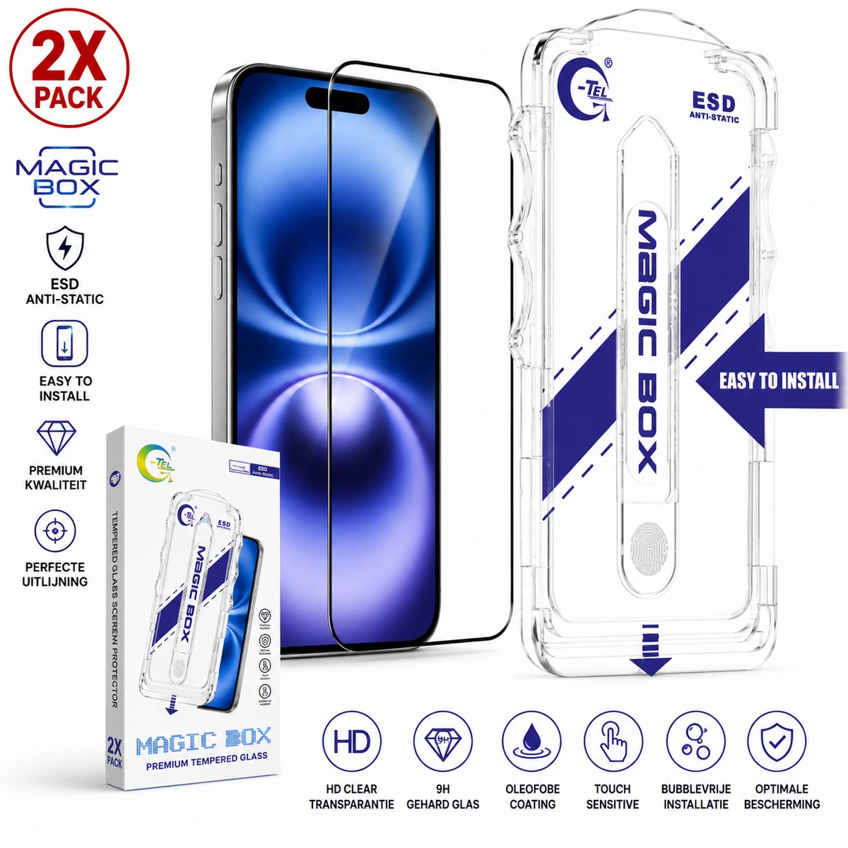 iPhone 15 Pro Screenprotector – HD Helder Gehard Glas – Ultra Transparant – 2 Stuks