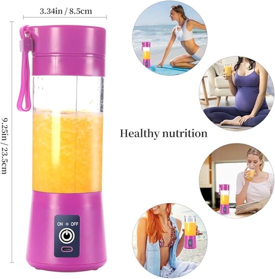 Elektrische Smoothie Maker - USB Blender - Draagbare Mini Mixer - Sapcentrifuge - Shakes en Smoothies - 380 ml - 6 RVS Mesjes - Paars — afbeelding 3