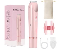 Nuvado Oplaadbare 2-in-1 Elektrische Bikinitrimmer + 2 Extra Scheerkoppen Voor Vrouwen - Roze - Waterdichte Scheerapparaat Voor Oksels - Benen En Armen - Reizen - Ladyshave Vrouwen - LadyGroomer - Intieme zone - Scheerapparaat vrouwen