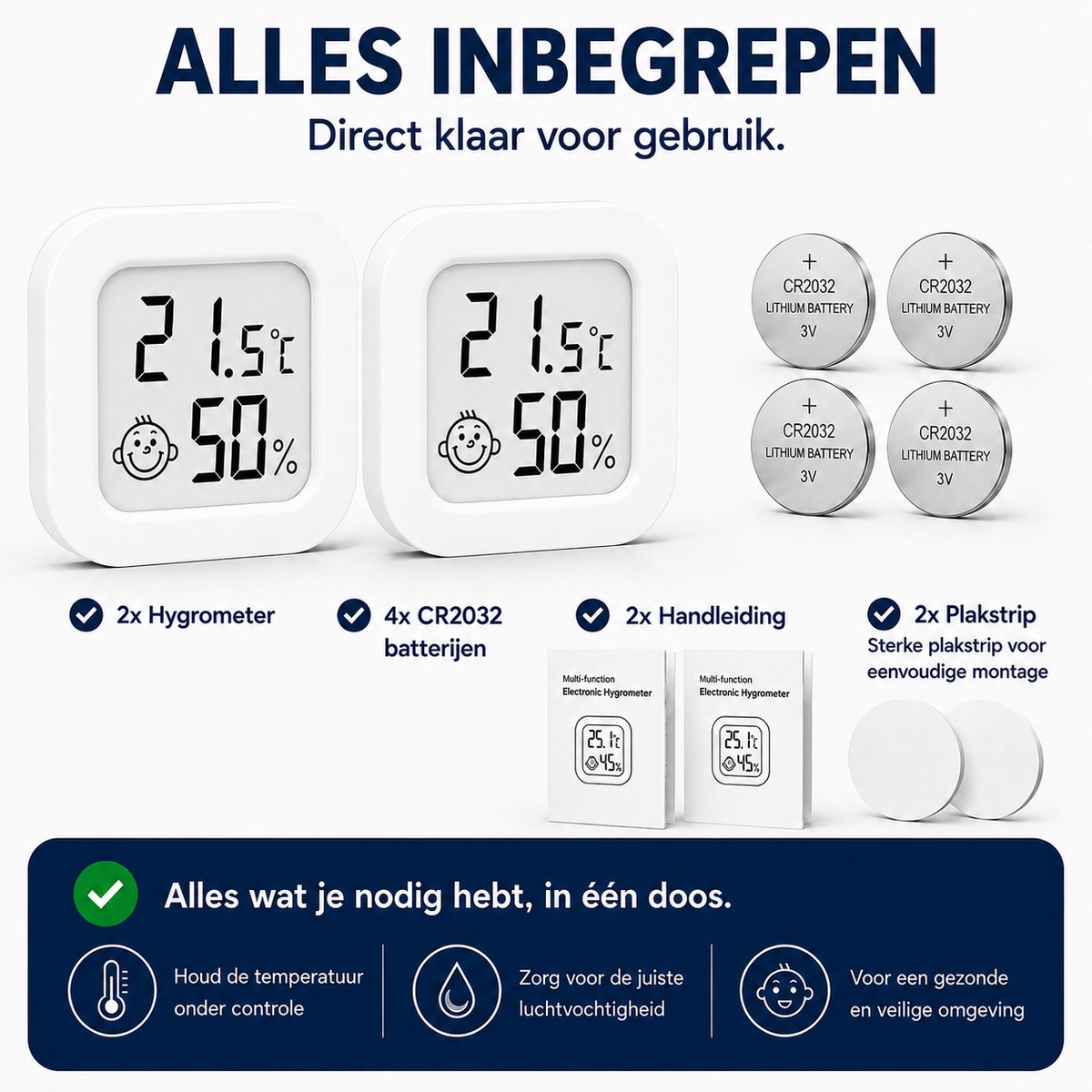 Joybelli® Digitale Hygrometer 2-Pack met Temperatuurmeter – Luchtvochtigheidsmeter voor Babykamer, Slaapkamer en Woonkamer – Inclusief 4 Batterijen — cadeau in Cadeau-ideeën - foto 4