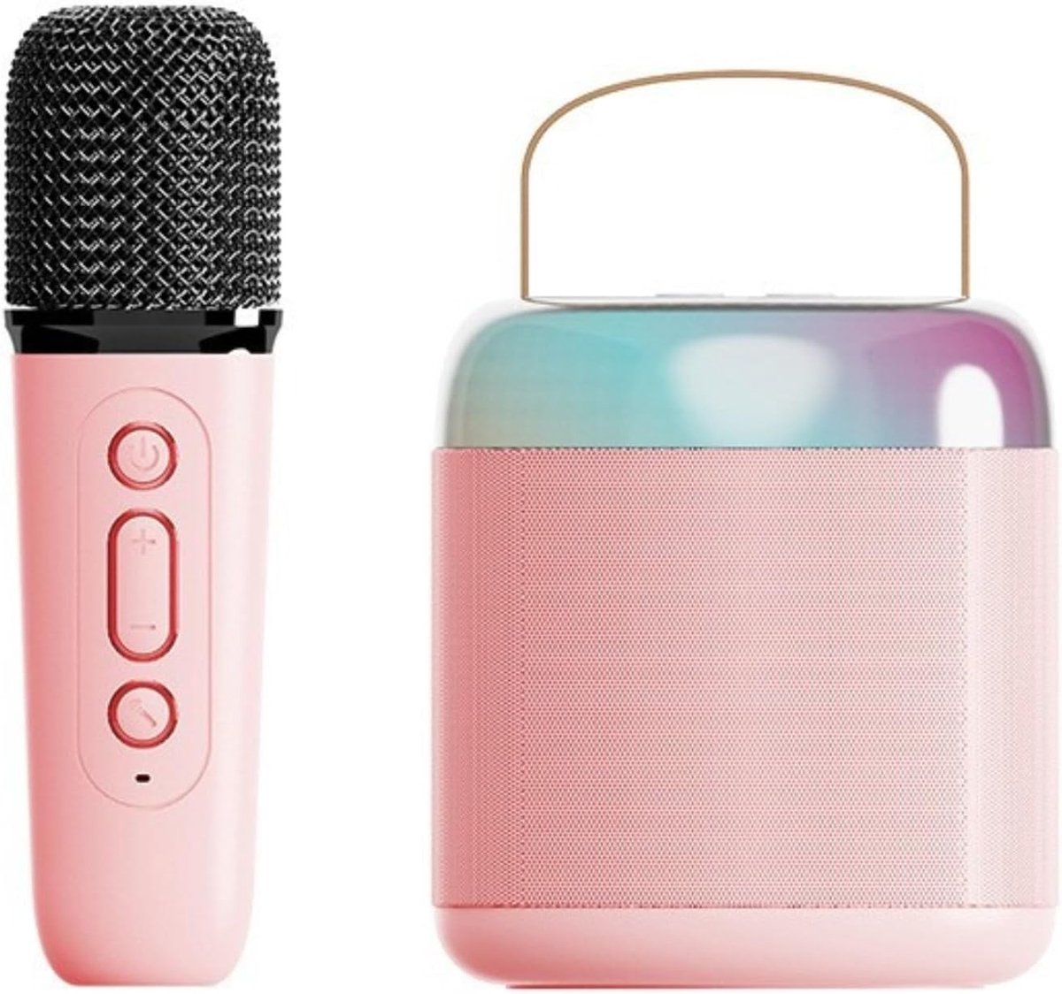 Karaoke Machine - Draagbare Luidspreker - Feest Zingen - Met Led Lichten - 2 Microfoons - Roze