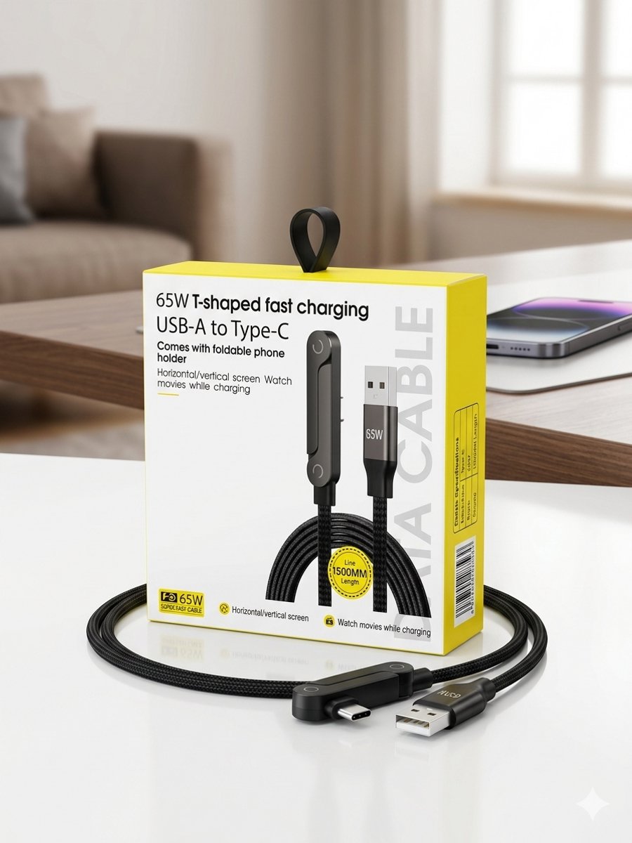 USB-C naar USB-C Snellaadkabel 240W - Gevlochten Design - Haakse Connector - Snelladen en Dataoverdracht - Voor Smartphone en Tablet