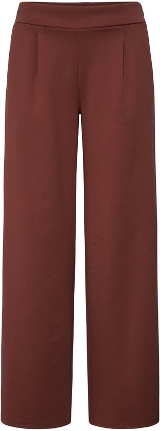 Bruine broek met wijde pijpen, voorzien van een gladde tailleband en figuurnaden aan de voorzijde.