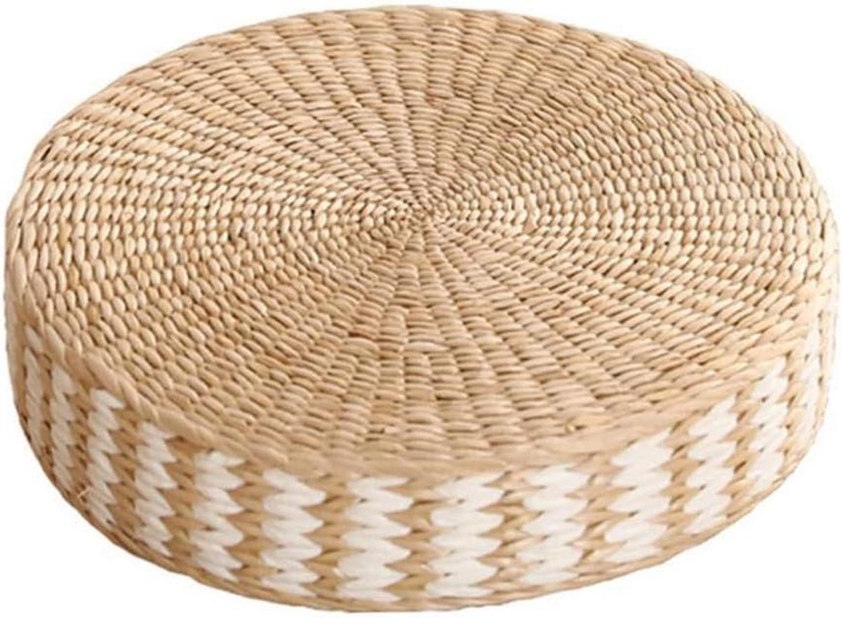 Rond Tatami Kussen - Meditatiekussen Vloerkussen - Zitcomfort Vergroten - Handgeweven Natuurlijk Materiaal - 50 x 20 cm - Natuurlijk