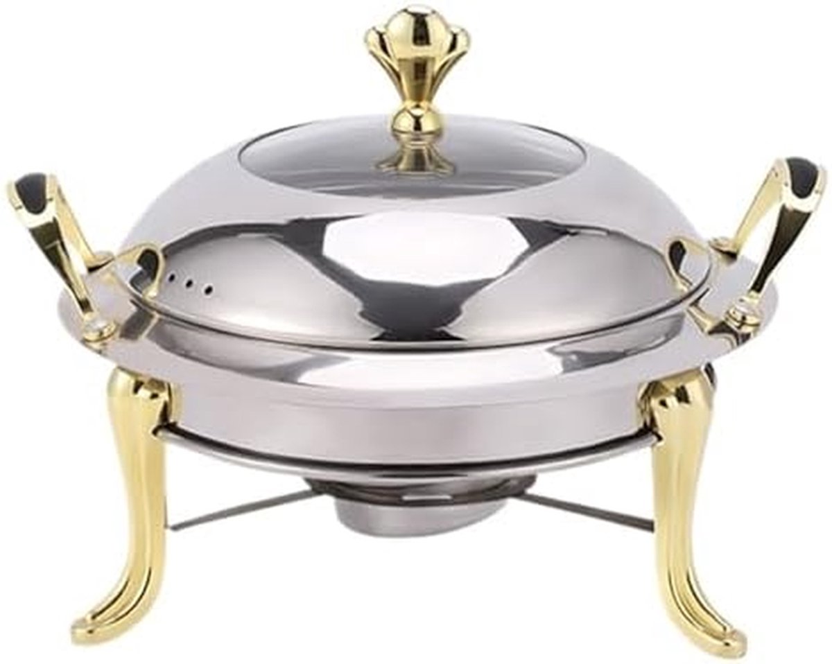 Buffetverwarmer RVS - Voedselwarmer Schaalschaal - Eten Warm Houden - Hittebestendige Handgreep - 22 cm - Goud