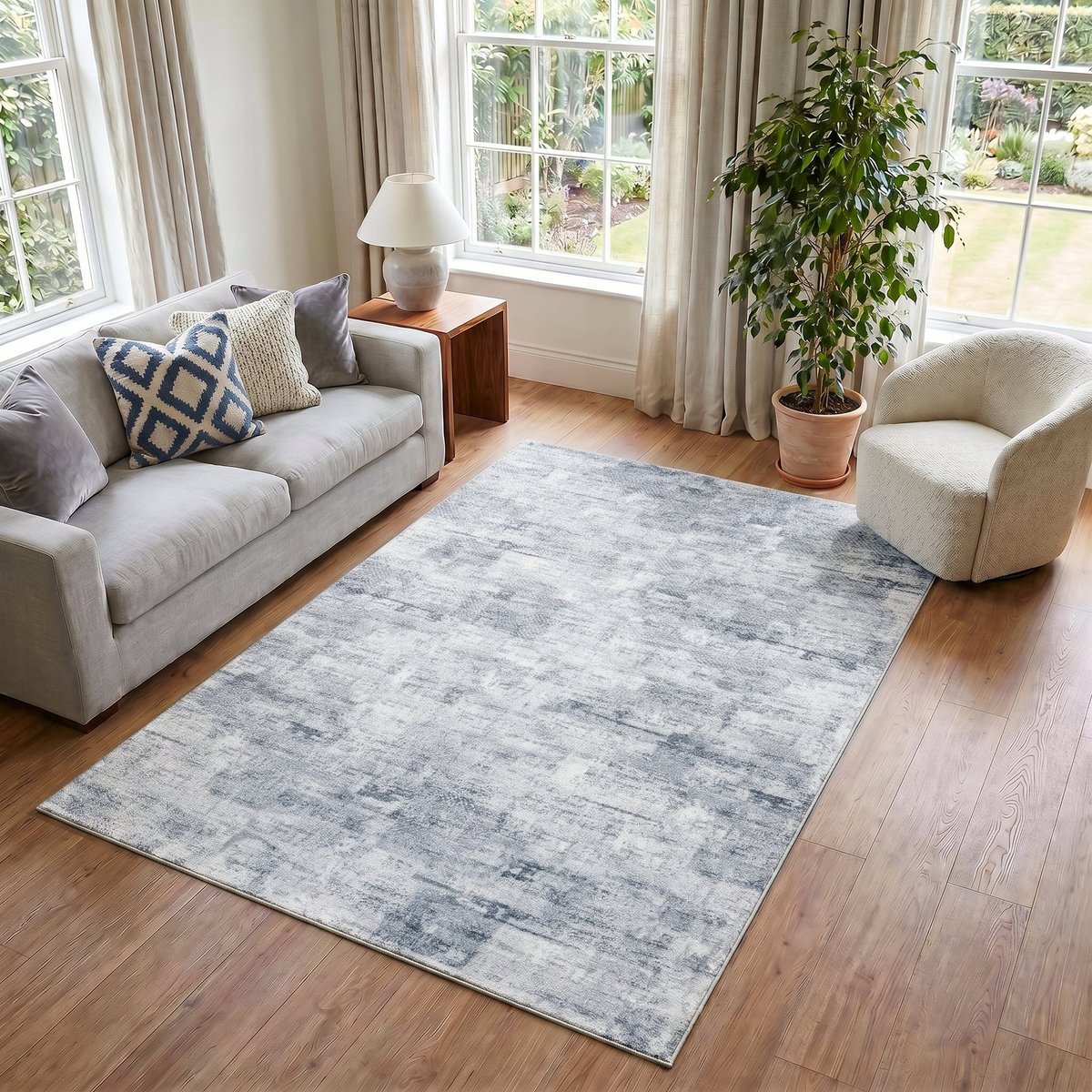 TAPISO Bari Vloerkleed Abstract Verweerd Patroon Antislip Tapijt Woonkamer Slaapkamer Grij