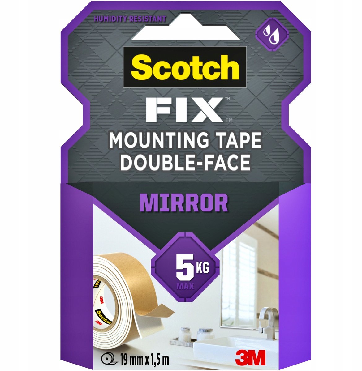 SILA Serie - Dubbelzijdige Montagetape - 19 mm x 1,5 m - Waterbestendig - Voor Spiegelbevestiging