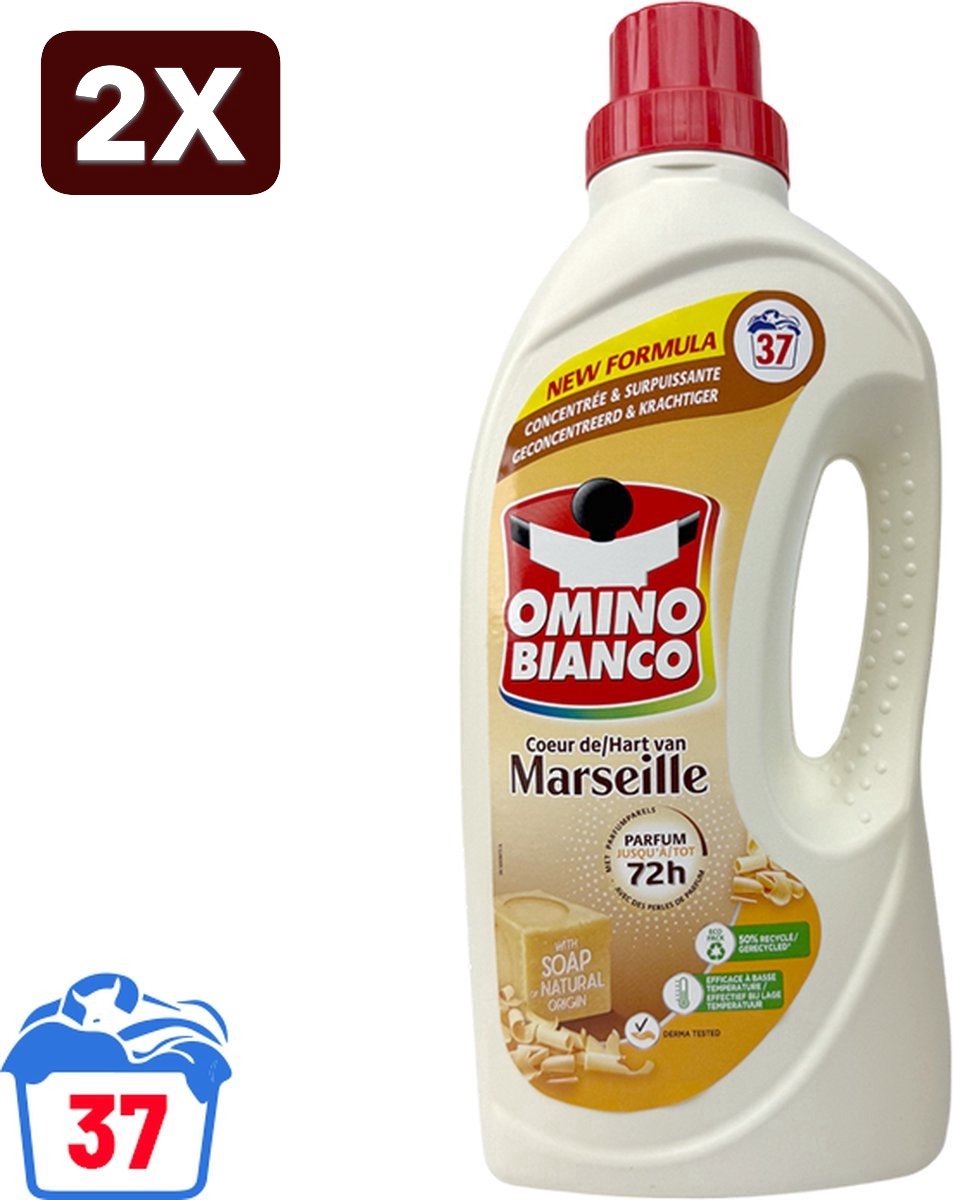 2 x Omino Bianco - Marseille - Wasmiddel - Natuurlijke Zeep - Witte & Gekleurde Was - 37 Wasbeurten