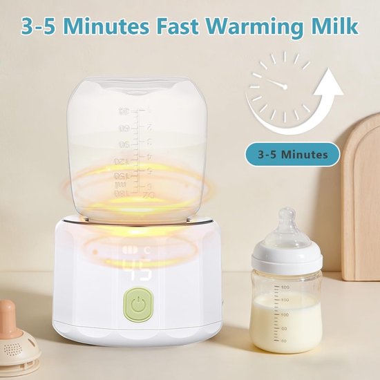 Digitale Mobiele Flessenwarmer - Snelle Draagbare Verwarming - 4 Temperatuurinstellingen - Oplaadbaar via USB - 5 Adapters - voor Thuis, Reizen, Auto - Lichtgewicht — afbeelding 4