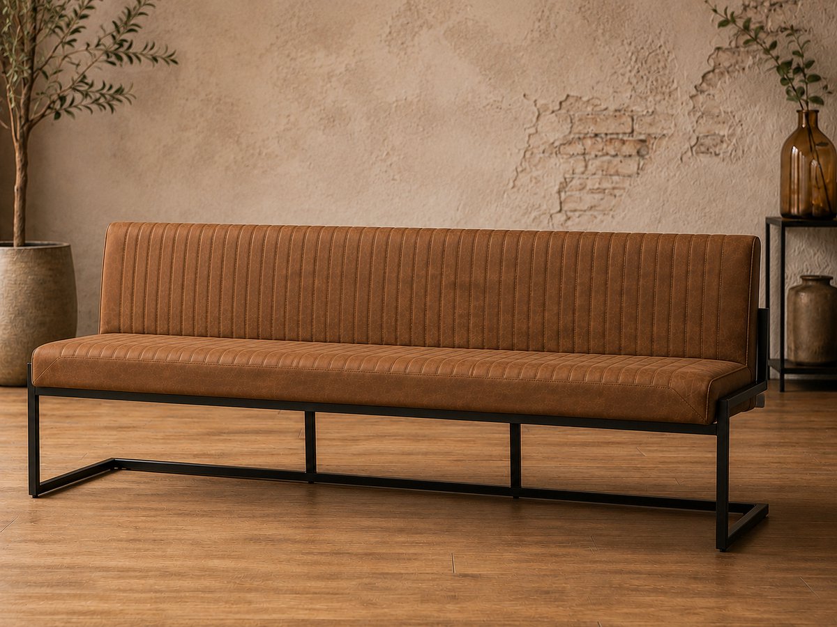 Eetkamerbank Belgie - 215 cm - Micro Leder - Cognac