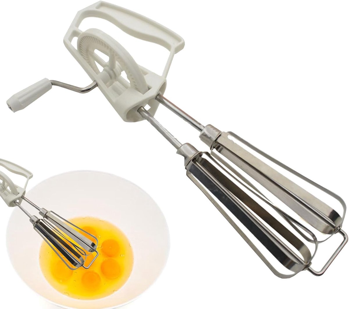 Handmixer met Slagroomgarde Eierklopper Handmatig Beslag Mixen Roestvrijstalen Mengkoppen 20 cm Wit