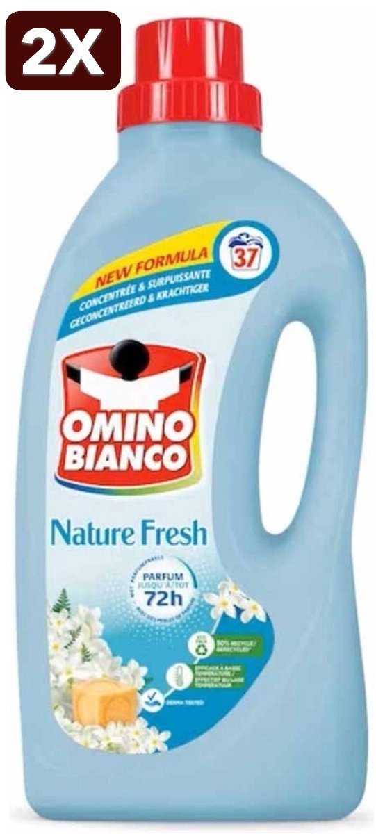 2 x Omino Bianco - Natuurlijk Fris - Wasmiddel - Gekleurde Was - 37 Wasbeurten