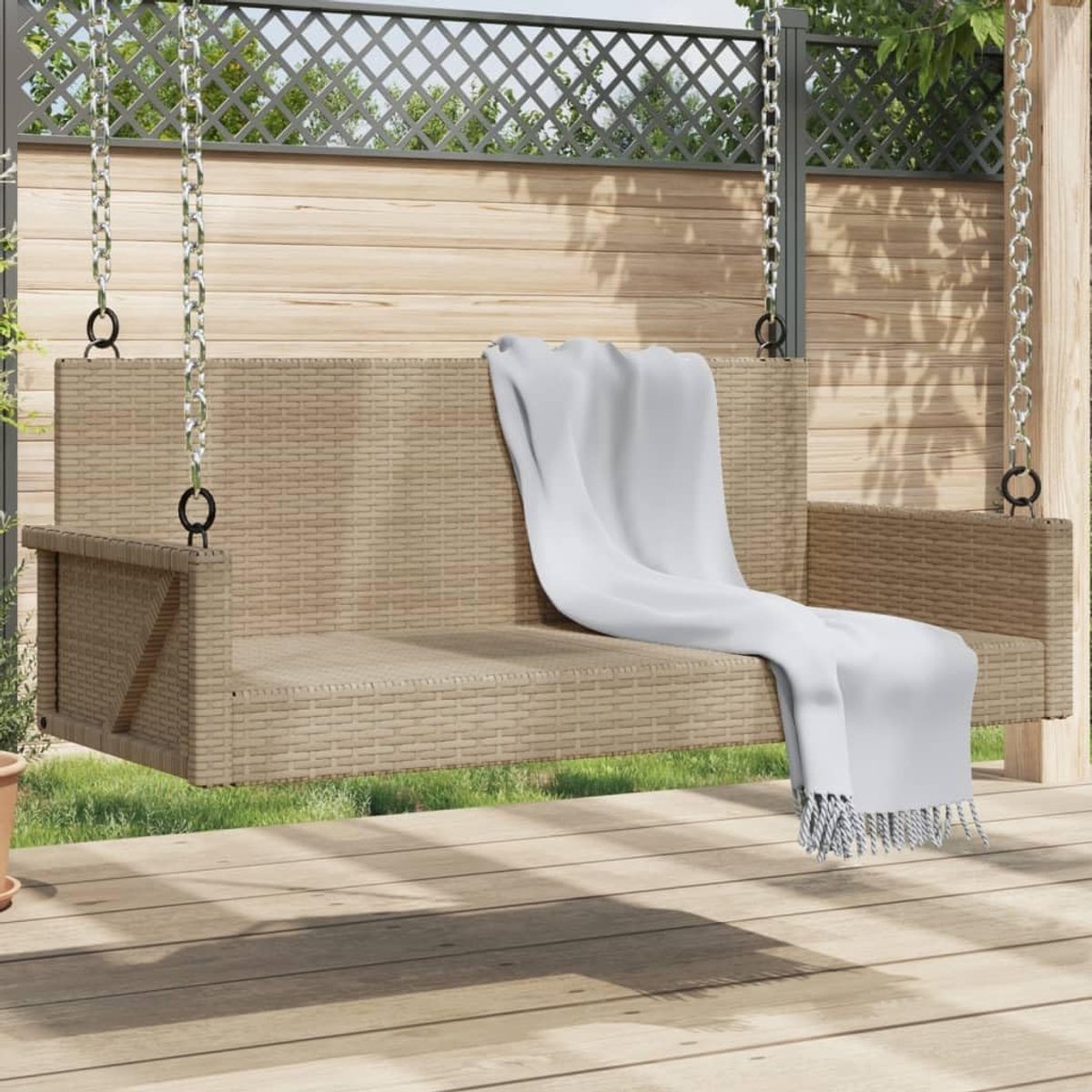 Schommelbank - Tuinstoel Hangend - Buiten Ontspannen - Onderhoudsarm Polyrotan - 119 x 56 x 48 cm - Beige