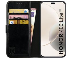 Element Rosso adapté au Honor 400 Lite | Étui portefeuille | Étui portefeuille | 3 passes | Fermeture magnétique | Fonction de support | Noir