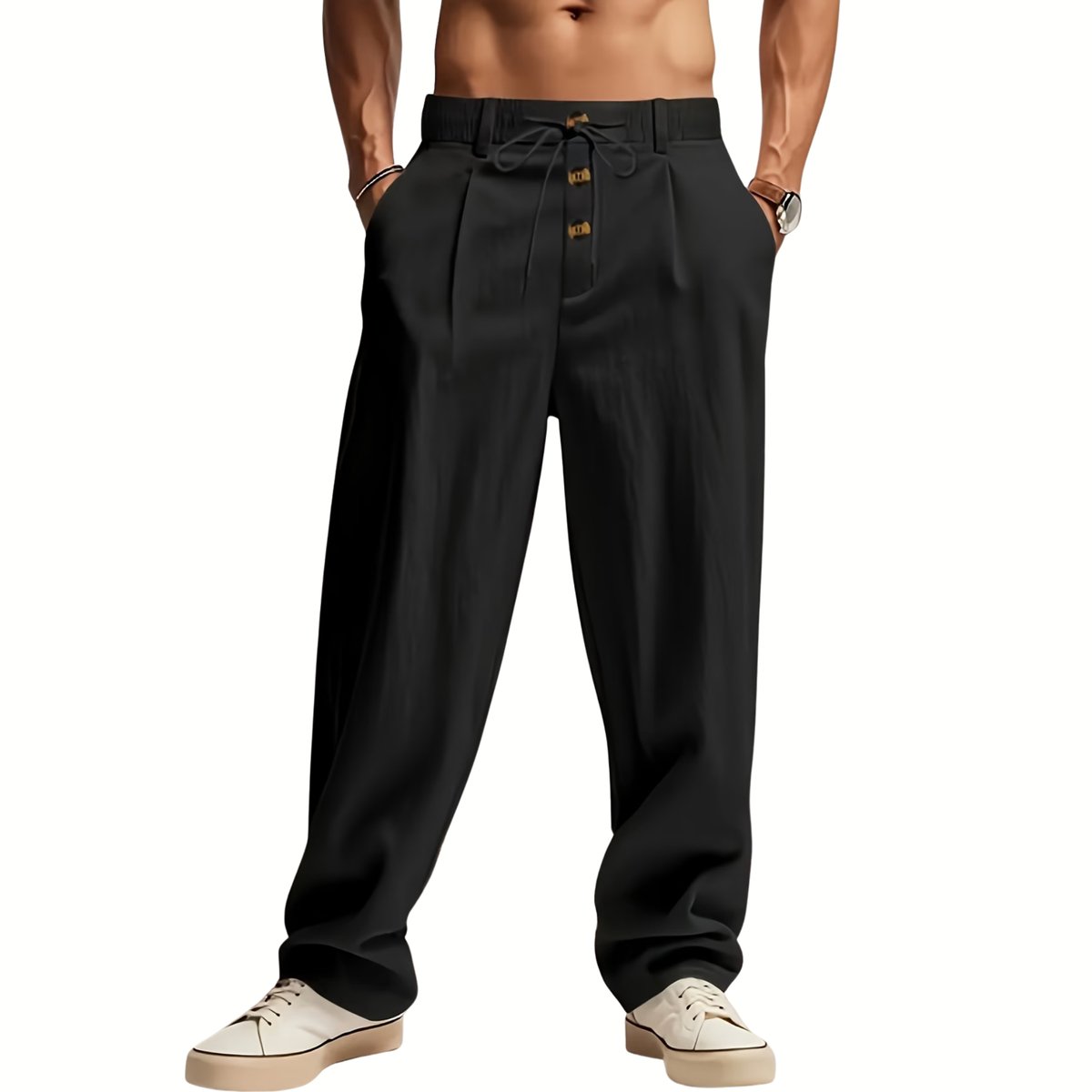 Currero Linnen Broek Heren - Zomerbroek - Volwassenen - Lange Broek - Pantalon - Strandbroek - Zomer - Ibiza Stijl - Zwart XXL