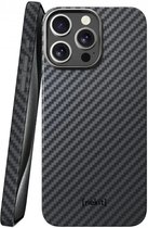 NEKIT Fiber Hoesje Geschikt voor Apple iPhone 15 Pro Max - Compatibel met MagSafe - High-tech Kevlar Aramidevezels 1500D - Back Cover Ultra Dun - Grijs/Zwart