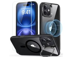 ESR Classic Hybrid HaloLock Hoesje Geschikt voor Apple iPhone 16 Plus - Met Screenprotector - Compatibel met MagSafe - Back Cover met Standaard - Camera Kickstand - Gehard Glas - Clear Zwart