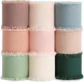 9 rollen - Chiffon lint - Lint - 4 cm*5m - Cadeaulint - Decoratielint - Franje Chiffon Zijden Lint - Chiffon Lint met Franjes - Breed Lint - Trouwlint - Stoffen lint - voor cadeauverpakking, bruiloft, Festival, ambachten - 9 kleuren - stijl 1