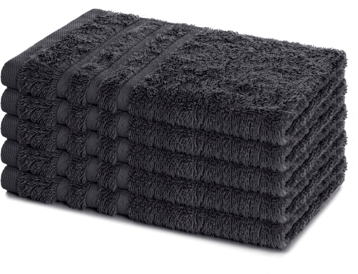 Lavea® Set van 5 Handdoeken 30×50 cm – 100% Katoen – Zacht & Absorberend – Gastendoekje – Voor Badkamer, Hotel & Spa - Premium Absorptie & Duurzaam – Antraciet