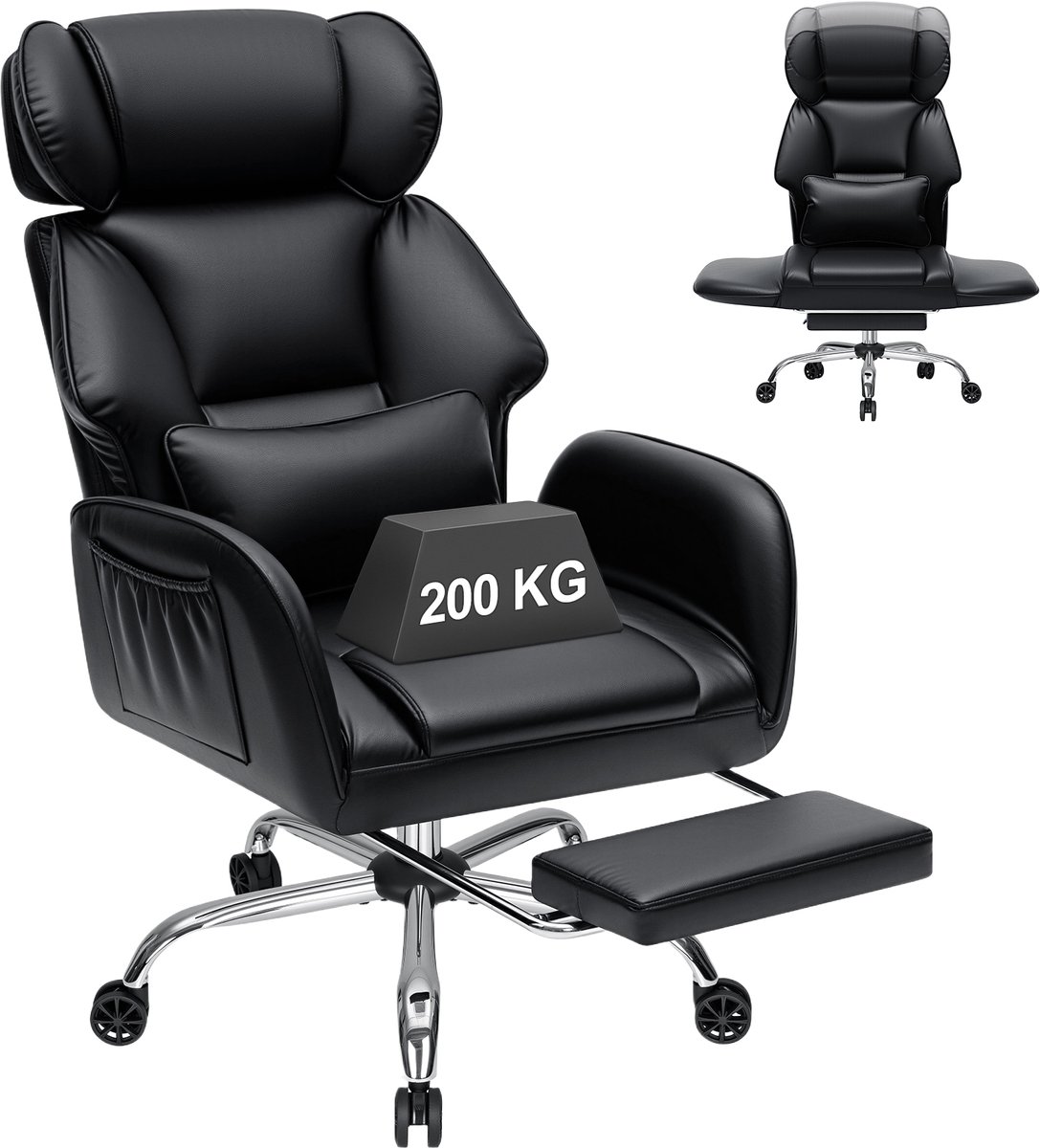 HOFFREE Ergonomische Cross-Leg Office Chair – Gaming & Bureaustoel van PU Leer – 90°–135° Verstelbare Rugleuning – Flip-up Armleuningen – Hoofdsteun & Lendensteun – Draagvermogen tot 200 kg