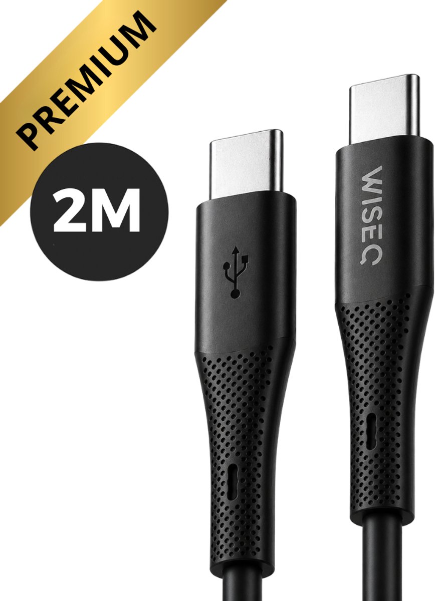 USB C naar USB C oplaadkabel 2 m – premium USB C datakabel - geschikt voor Samsung Galaxy & iPhone 17/16/15 – zwart – WiseQ