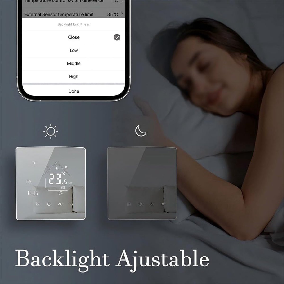 Slimme Thermostaat - Wifi Thermostaat Verwarming - Energie Besparen - App en Spraakbediening - 90 x 86 x 27 mm thumbnail 3