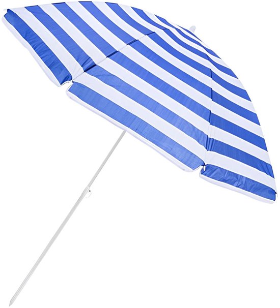 CM Plage Parasol de jardin Santorin - D200 cm - blanc/bleu - inclinable/pliable - réglable