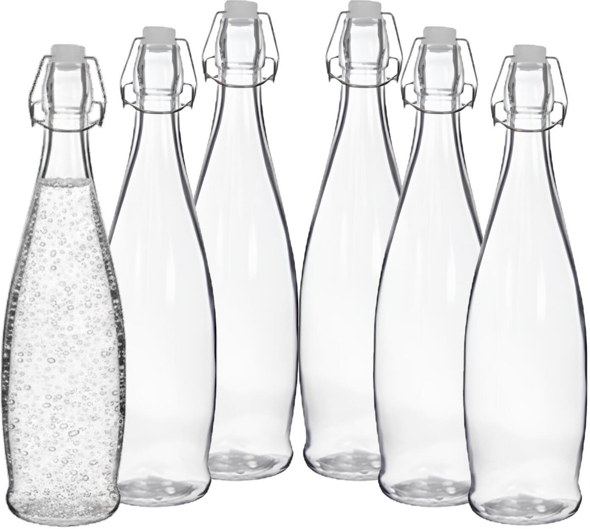 Alessandro Beugelflessen / weckflessen Pure - glas - 6x stuks - luchtdicht - 1 liter - waterfles - sierlijk motief