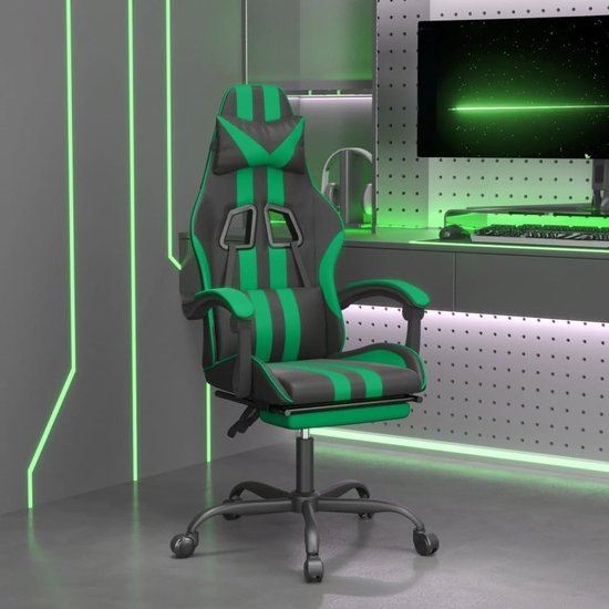 Gamingstoel met voetensteun - Gamerstoel bureaustoel - Comfortabel gamen - Verstelbare rugleuning - Max 110 kg - Zwart groen — afbeelding 2