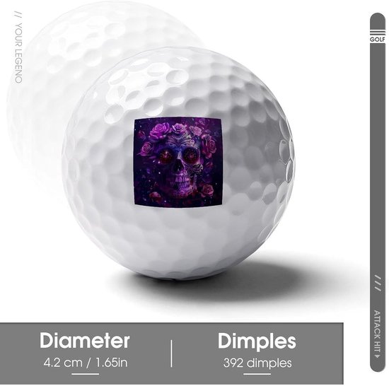 Golfballen - Golf Geschenken - Golf Oefenen - Rose Schedel Print - Standaard Formaat - Wit — afbeelding 4