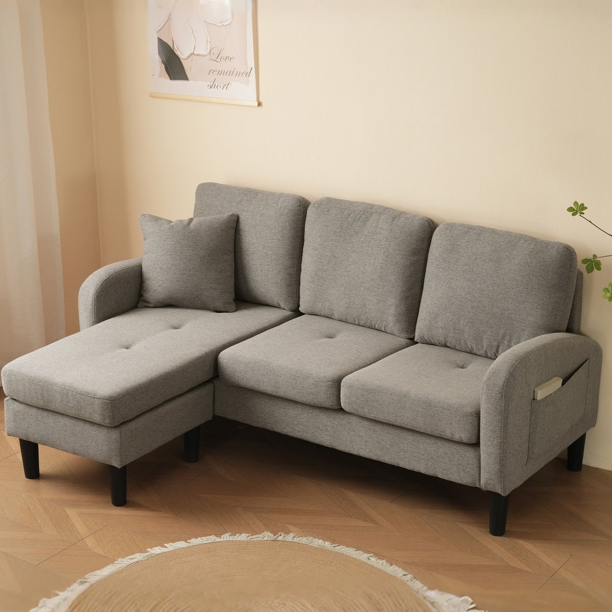 DESMIU Hoekbank 166 x 118 x 77 Cm - Modulaire Chaiselongue Met Flexibele Links Of Rechts Opstelling - Voor Woonkamer En Kantoor - Katoen Linnen Grijs