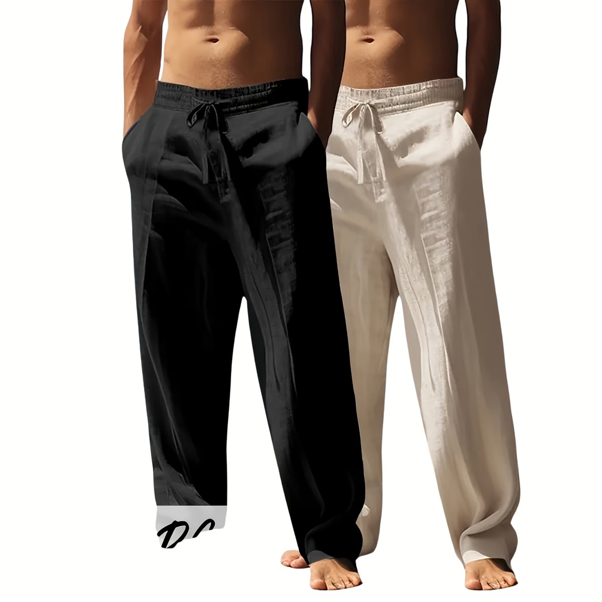 Currero Linnen Broek Heren - Zomerbroek - Volwassenen - Lange Broek - Pantalon - Strandbroek - Zomer - Ibiza Stijl - Zwart + Khaki L