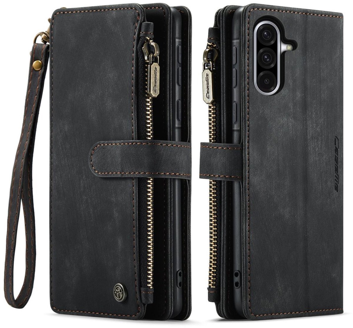 CaseMe C30 Hoesje Geschikt voor Samsung Galaxy A17 | Wallet Zipper Book Case met Pasjeshouder | Beschermhoes met Portemonnee | Zwart