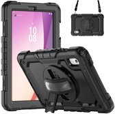 Hoes met ingebouwde Screenprotector Geschikt voor Lenovo Tab One | Inclusief 360° Draaibare Handriem en Schouderriem | Extreme bescherming | Ideaal voor zakelijk gebruik | Zwart