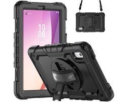 Hoes met ingebouwde Screenprotector Geschikt voor Lenovo Tab One | Inclusief 360° Draaibare Handriem en Schouderriem | Extreme bescherming | Ideaal voor zakelijk gebruik | Zwart