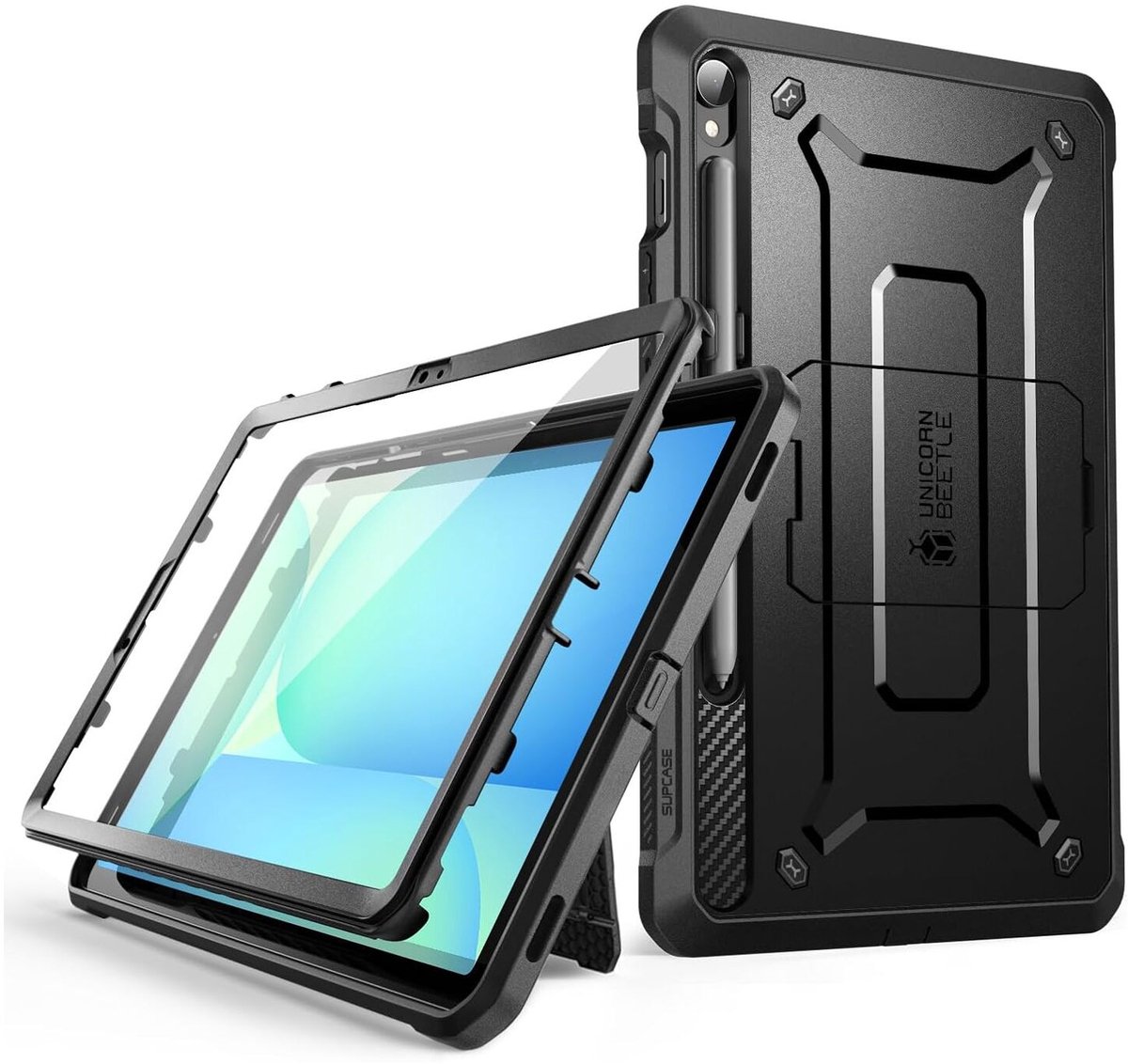 SUPCASE Unicorn Beetle Pro Hoes Geschikt voor Samsung Galaxy Tab S10 FE / S9 FE - Stofdichte Case met Ingebouwde Screenprotector - Full Protect valbescherming - met Kickstand Zwart