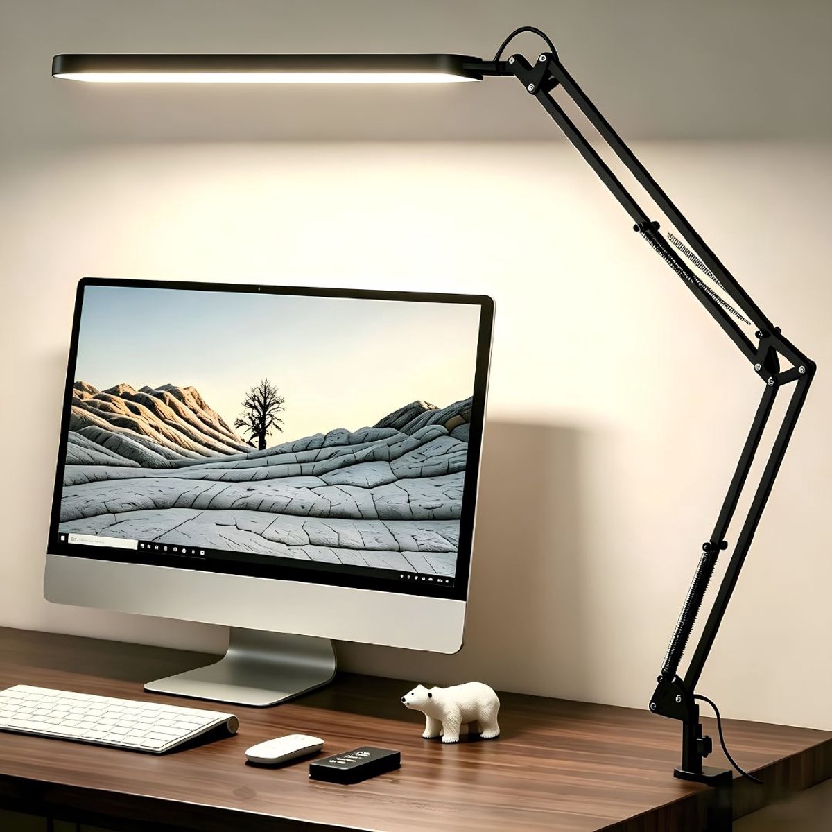 KAD® Bureaulamp - 5 Kleurmodi & Dimbare Verlichting - Verstelbare Bureauverlichting - Zwart - 5cm x 70cm x 80cm