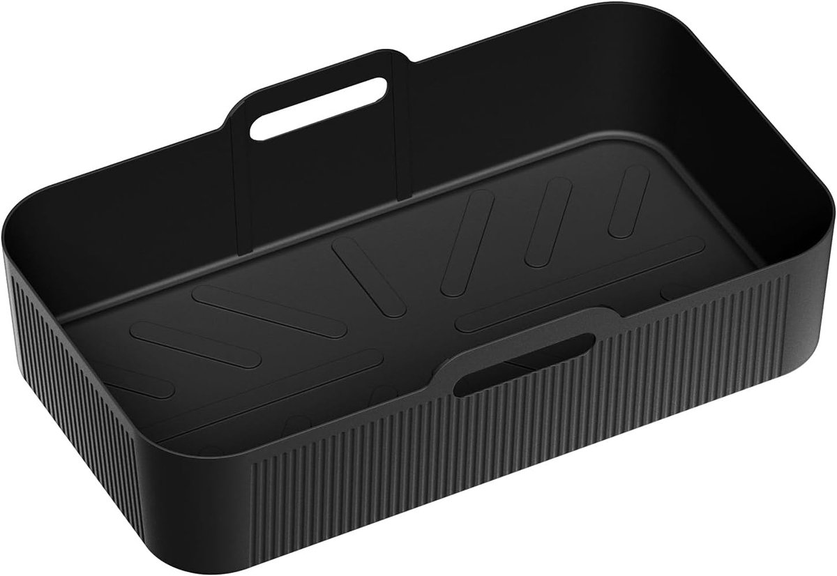 Siliconen Airfryer Inzetstuk Herbruikbare Mand Veelzijdig Koken Antiaanbaklaag 32 x 20 x 9 cm Zwart