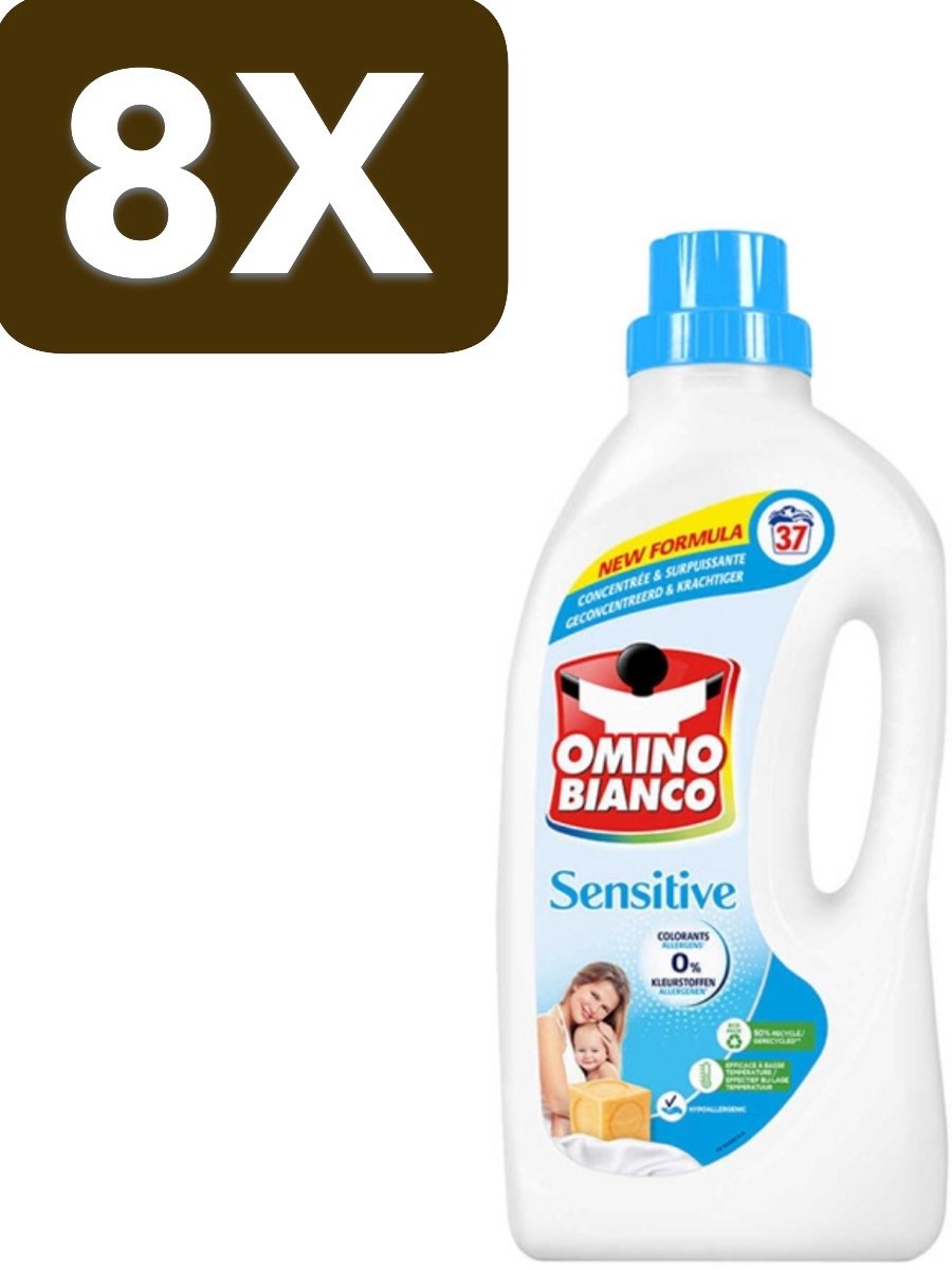 8 x Omino Bianco - Gevoelig - Wasmiddel - Witte & Gekleurde Was - 37 Wasbeurten