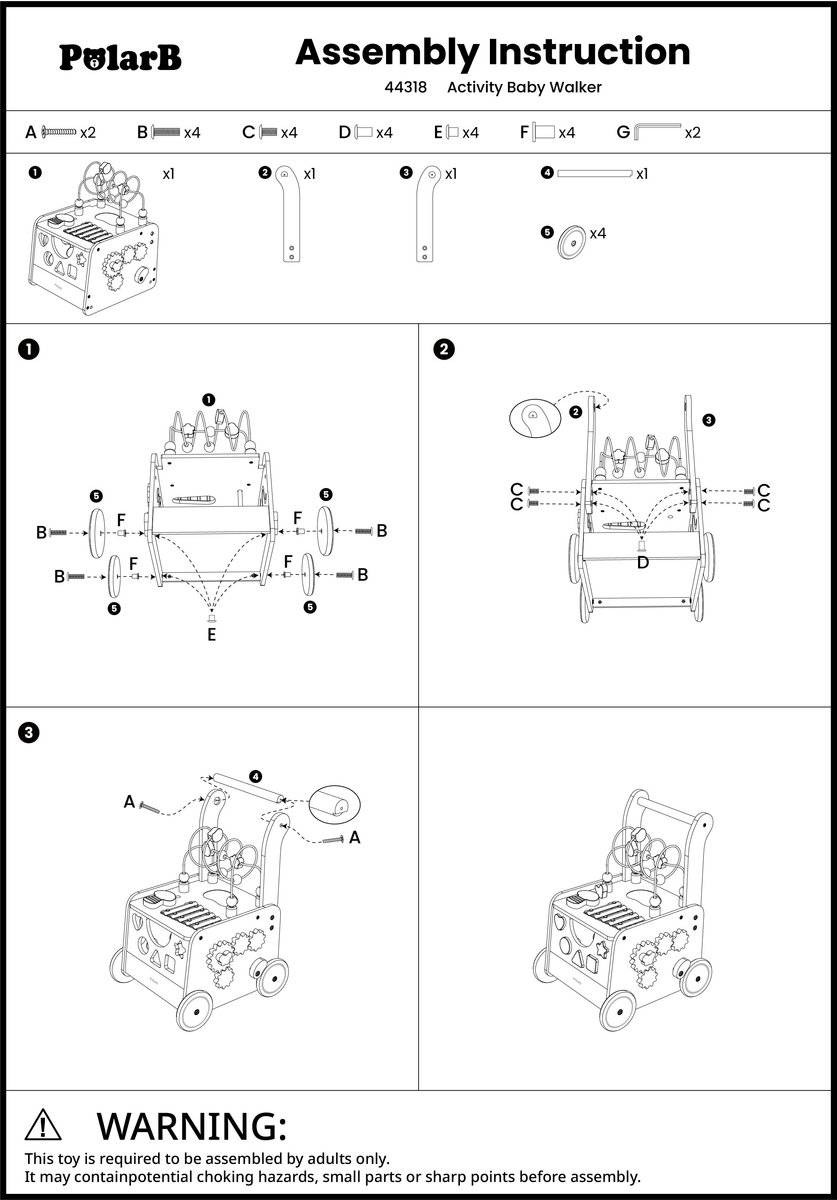 PolarB Houten Loopwagen met Activiteiten - Baby Walker met Blokken, Kralenbaan, Vormenstoof en Muziekinstrument - Educatief Speelgoed vanaf 12 Maanden – foto 4