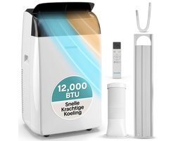 Serenelife Mobiele Airco - 12.000 BTU - Airconditioner met Verwarming - Draagbare 4-in-1 Airconditioner - Ingebouwde Ontvochtigerfuncti -Inclusief Raaminstallatiekit