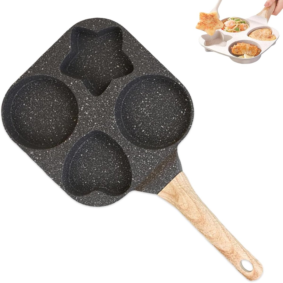 Eierpan met 4 kopjes - Ontbijtpan Pannenkoekenpan - Ontbijt Maken - Antiaanbaklaag Vormpjes - 4 Kopjes - Zwart