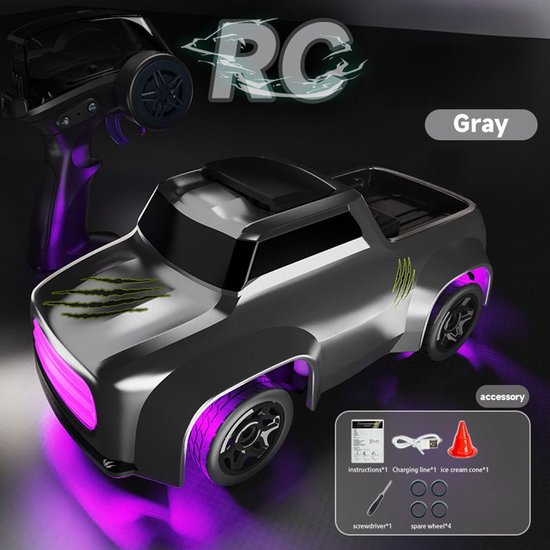 Mini RC Auto - Drift Auto - Desktop Racen - Vierwielaandrijving - 7.5 cm - Grijs — afbeelding 3