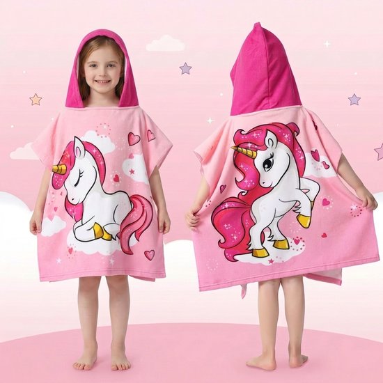 Poncho Handdoek - Badponcho - Eenhoorn - Unicorn - Zomer Badcape - Omslagdoek - Handdoek Met Capuchon - Strandhanddoek - Polyester - Jongen - Kinderen - Kinder - Peuter - Kleuter - Vanaf 3 jaar — afbeelding 2