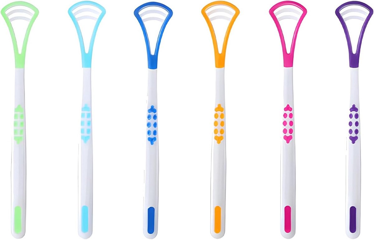 Set van 6 siliconen tongschrapers voor volwassenen en kinderen, effectieve tongreiniger voor optimale mondhygiëne en frisse adem