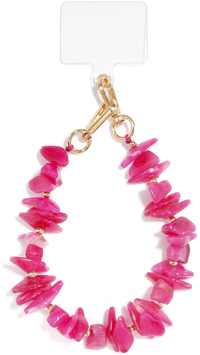 Universeel Telefoonkoord - Luxe Kralen Telefoonketting - Acryl Wrist Strap met Goudkleurige Details - Donkerroze