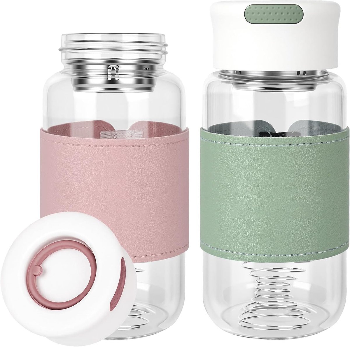 Set van 2 kleine shakeglazen, 50 ml, BPA-vrij, geurloos, met zeef en roestvrijstalen mengbal voor eiwitshakes en smoothies
